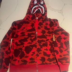 Bape Red and Black Camouflage Shark Hoodie